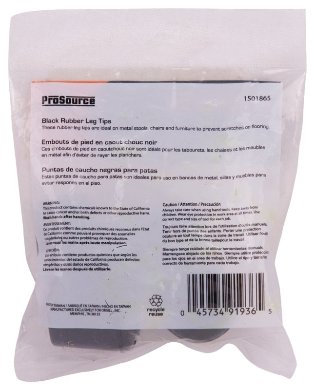 ProSource FE-50632-B Furniture Leg Tip, Round, Rubber, Black, 1/2 in Dia, 1.1 in H, Pack of 36