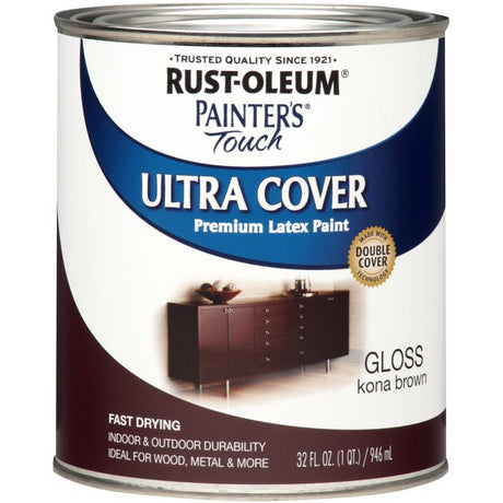 Rust-Oleum Painters Touch Gloss Kona Brown Ultra Cover Paint Exterior and Interior 1 qt, Pack of 2