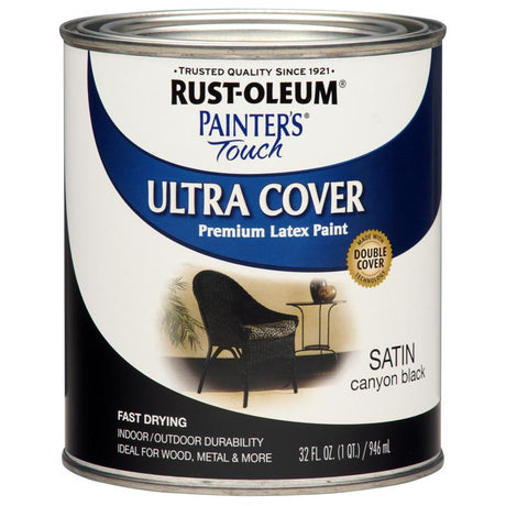 Rust-Oleum Painters Touch Satin Canyon Black Paint Exterior and Interior 1 qt, Pack of 2