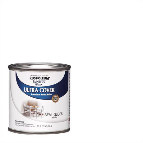 Rust-Oleum Painters Touch Semi-Gloss White Water-Based Ultra Cover Paint Exterior and Interior 0.5 p, Pack of 6