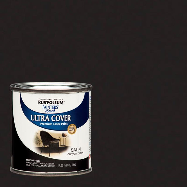 Rust-Oleum Ultra Cover Satin Canyon Black Paint Exterior and Interior 8 oz, Pack of 6