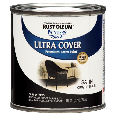 Rust-Oleum Ultra Cover Satin Canyon Black Paint Exterior and Interior 8 oz, Pack of 6