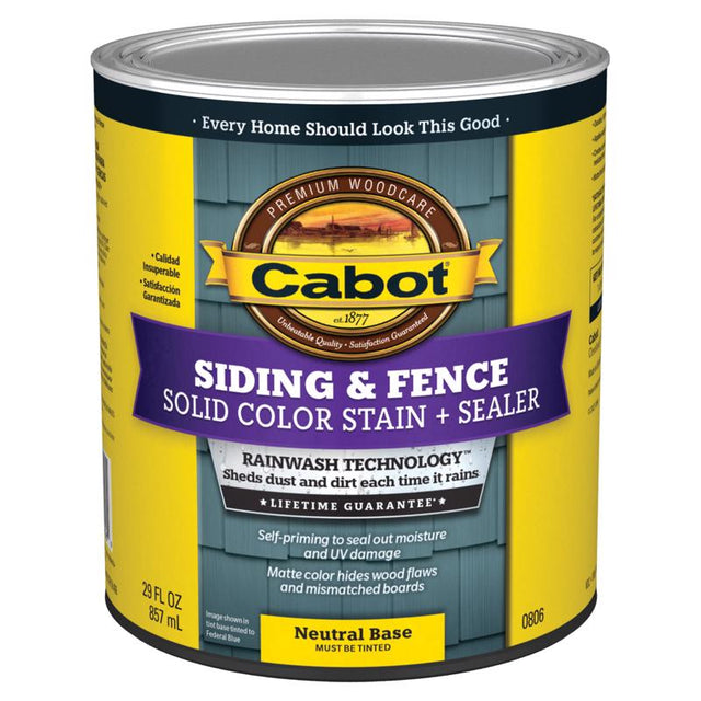 Cabot 800 Series 140.0000806.005 Solid Color Siding Stain, Natural Flat, Liquid, 1 qt, Can, Pack of 4