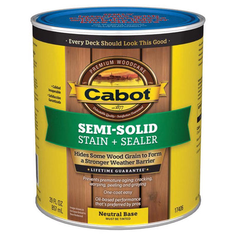 Cabot Semi-Solid Low VOC Semi-Solid Tintable Neutral Base Oil-Based Deck and Siding Stain 1 qt, Pack of 4