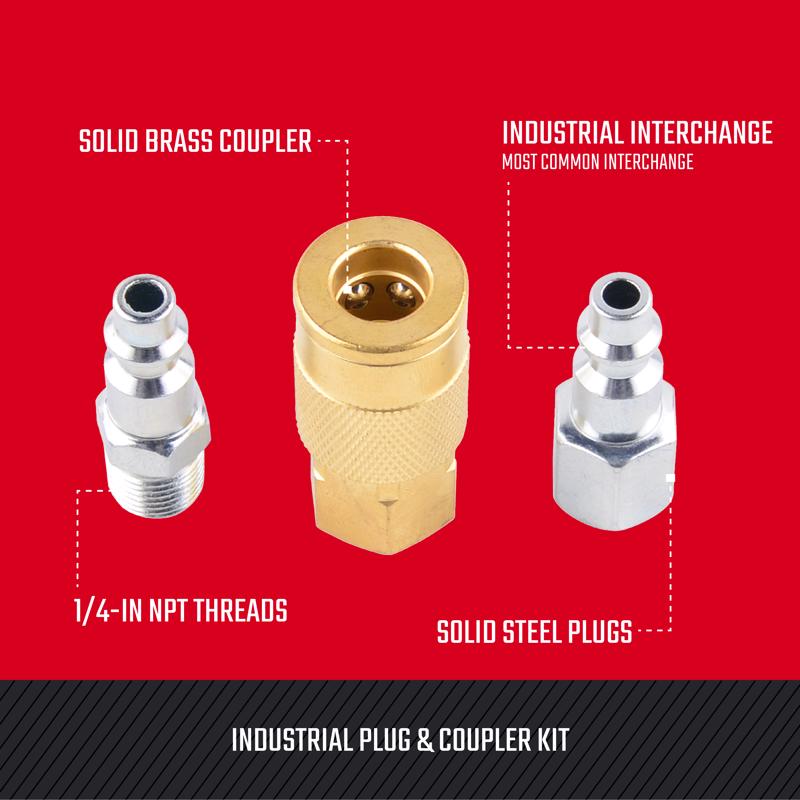 Craftsman Brass/Steel Industrial Air Coupler and Plug Set 1/4 in. 3 pc