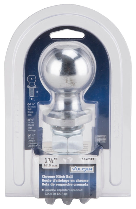 Vulcan TD-01 Hitch Ball, 1-7/8 in Dia Ball, 3/4 in Dia Shank, 2,000 lb Gross Towing