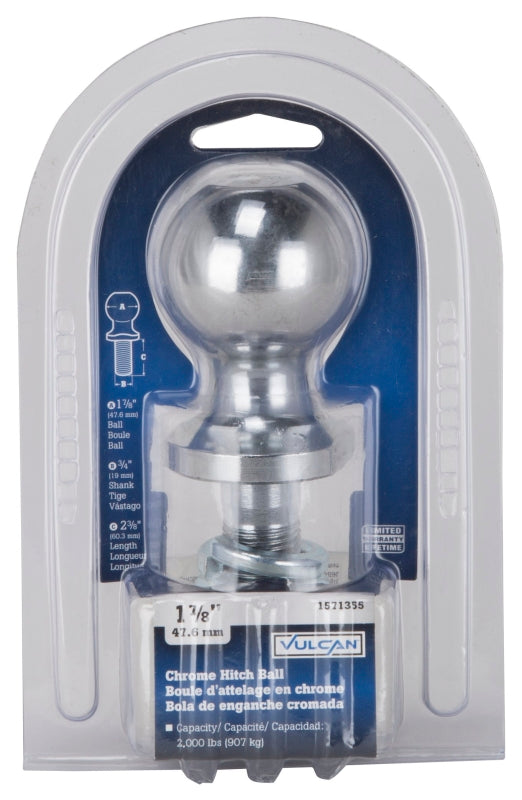 Vulcan TD-02 Hitch Ball, 1-7/8 in Dia Ball, 3/4 in Dia Shank, 2,000 lb Gross Towing