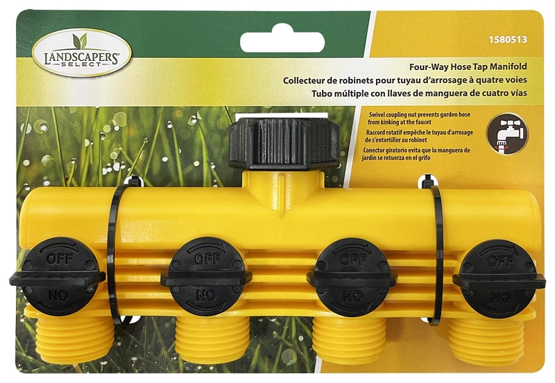 Landscapers Select YM20820 Tap Manifold Connector, 4 Way, Black/Yellow, Pack of 8