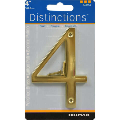 HILLMAN Distinctions 4 in. Gold Zinc Die-Cast Screw-On Number 4 1 pc, Pack of 3