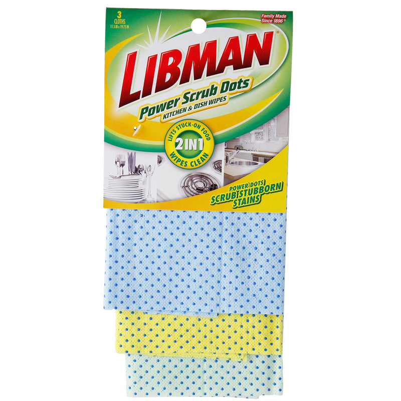 Libman Power Scrub Dots Delicate, Light Duty Scrubbing Cloths For Kitchen 19.75 in. L 3 pk, Pack of 12