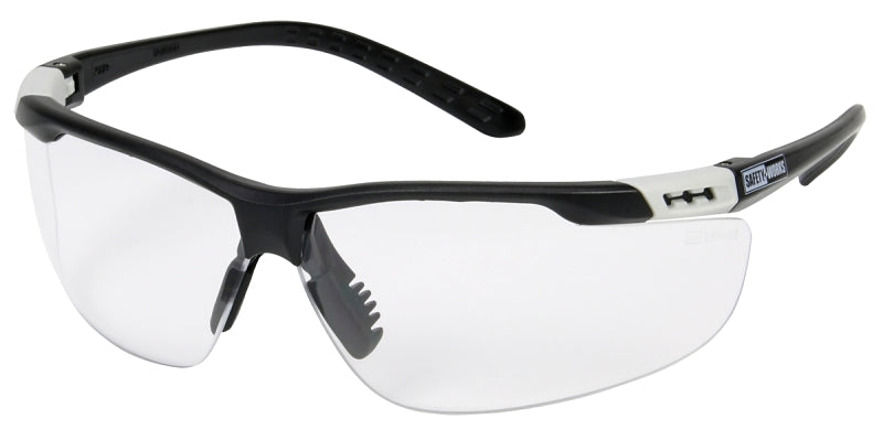 Safety Works SWX00255 Safety Glasses, Clear Lens, Black Frame, Anti-Fog Lens, Width Adjustable, Semi-Rimless Frame