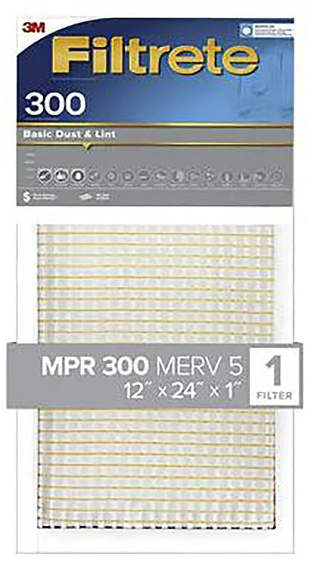Filtrete BA20-4 Air Filter, 12 in L, 24 in W, 5 MERV, 300 MPR, Pack of 4