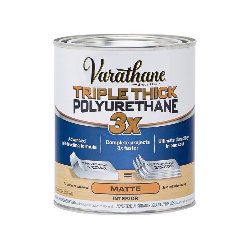 Varathane Transparent Matte Clear Water-Based Acrylic Triple Thick Polyurethane 1 qt, Pack of 2