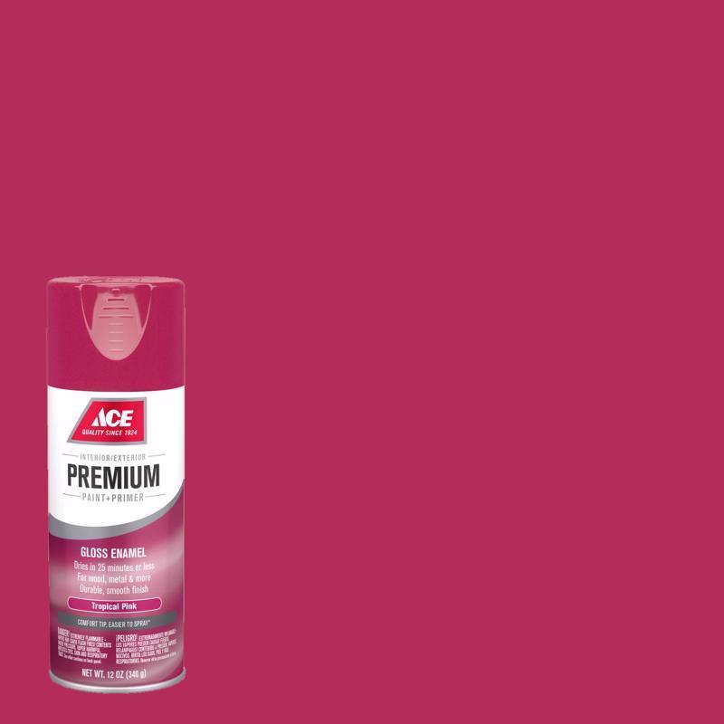 Ace Premium Gloss Tropical Pink Paint + Primer Enamel Spray 12 oz, Pack of 6