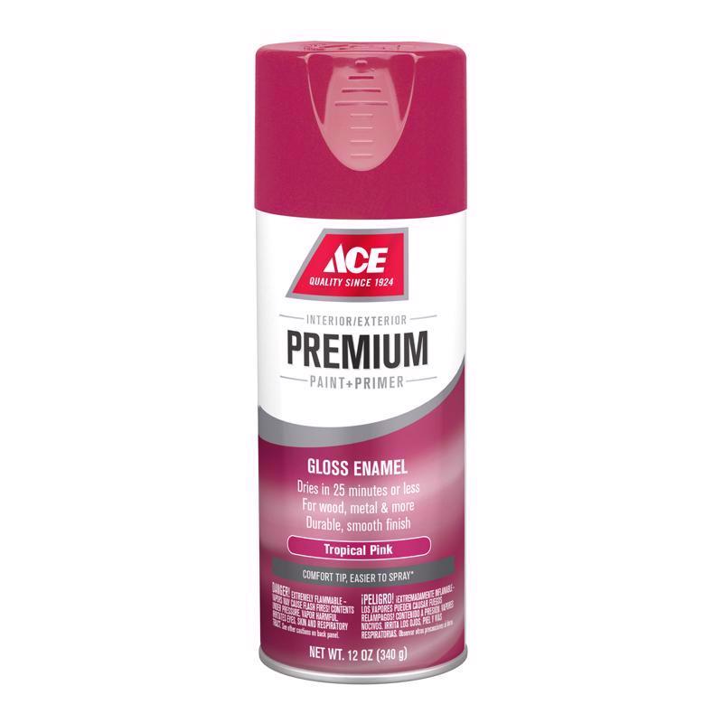 Ace Premium Gloss Tropical Pink Paint + Primer Enamel Spray 12 oz, Pack of 6