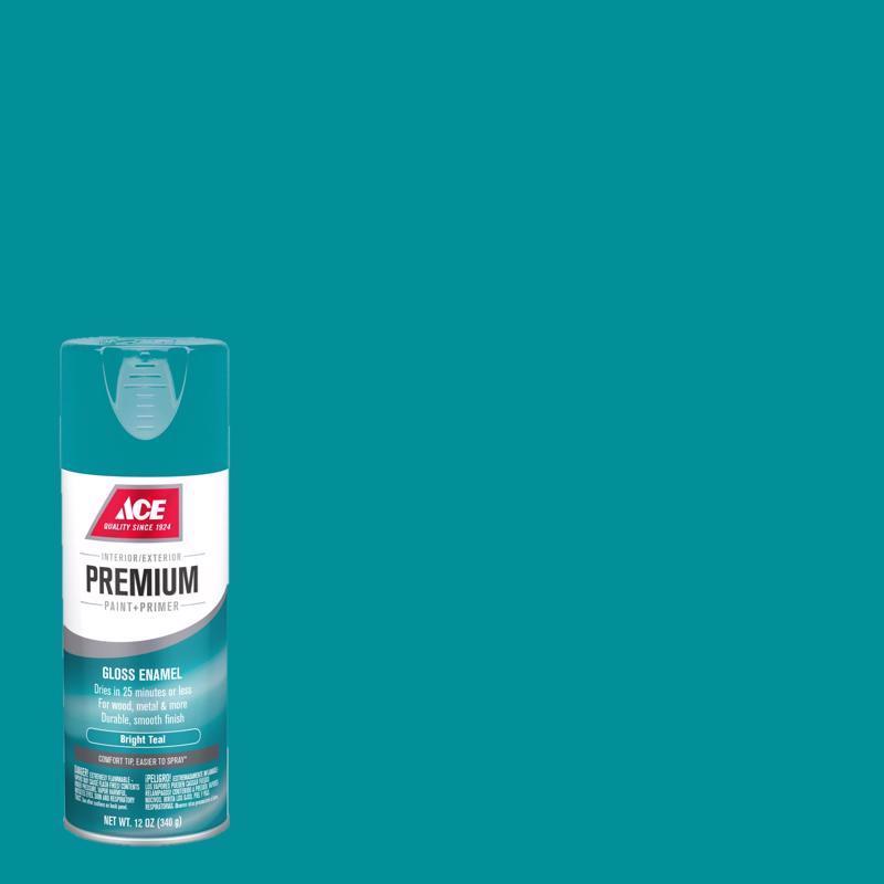 Ace Premium Gloss Bright Teal Paint + Primer Enamel Spray 12 oz, Pack of 6