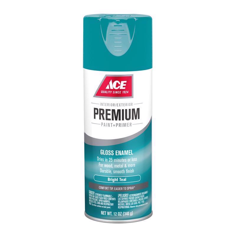 Ace Premium Gloss Bright Teal Paint + Primer Enamel Spray 12 oz, Pack of 6