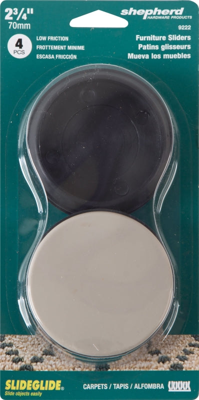 Shepherd Hardware 9222 Furniture Cup, Round, 2-3/4 in Dimensions, Polyethylene, Black, 4 PK