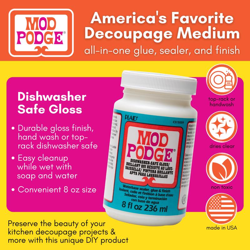 Plaid Mod Podge High Strength Glue Dishwasher-Safe Gloss Decoupage 8 oz, Pack of 3
