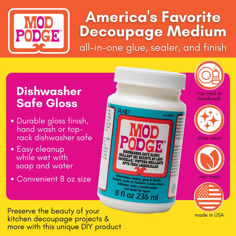 Plaid Mod Podge High Strength Glue Dishwasher-Safe Gloss Decoupage 8 oz, Pack of 3