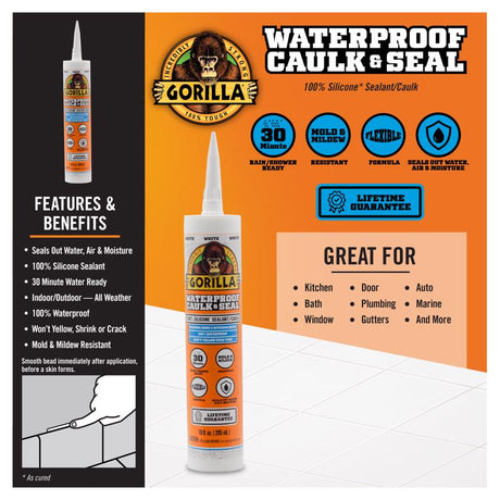Gorilla White Silicone All Purpose Sealant 10 oz, Pack of 12