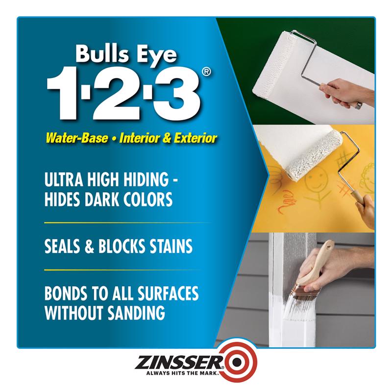 Zinsser Bulls-Eye 1-2-3 White Water-Based Styrenated Acrylic Primer and Sealer 1 qt, Pack of 6