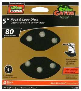 Gator 7722 Sanding Disc, 5 in Dia, 80 Grit, Medium, Zirconium Oxide Abrasive, Vented