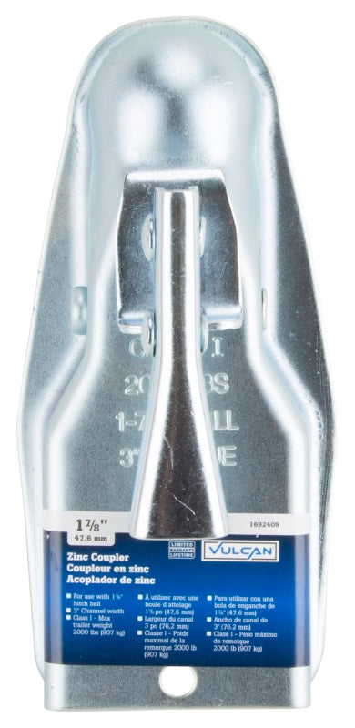 Vulcan 21002 Trailer Coupler, 2000 lb Towing, 1-7/8 in Trailer Ball, Lever Latch, Steel