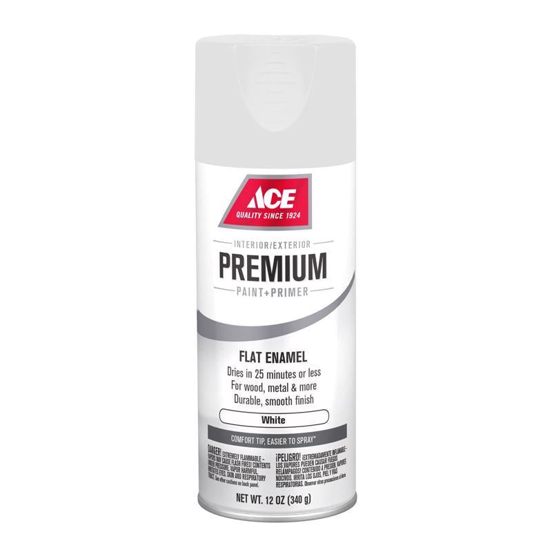 Ace Premium Flat White Paint + Primer Enamel Spray 12 oz, Pack of 6