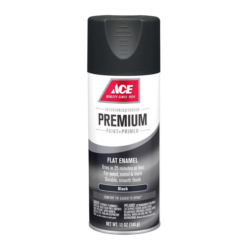Ace Premium Flat Black Paint + Primer Enamel Spray 12 oz, Pack of 6