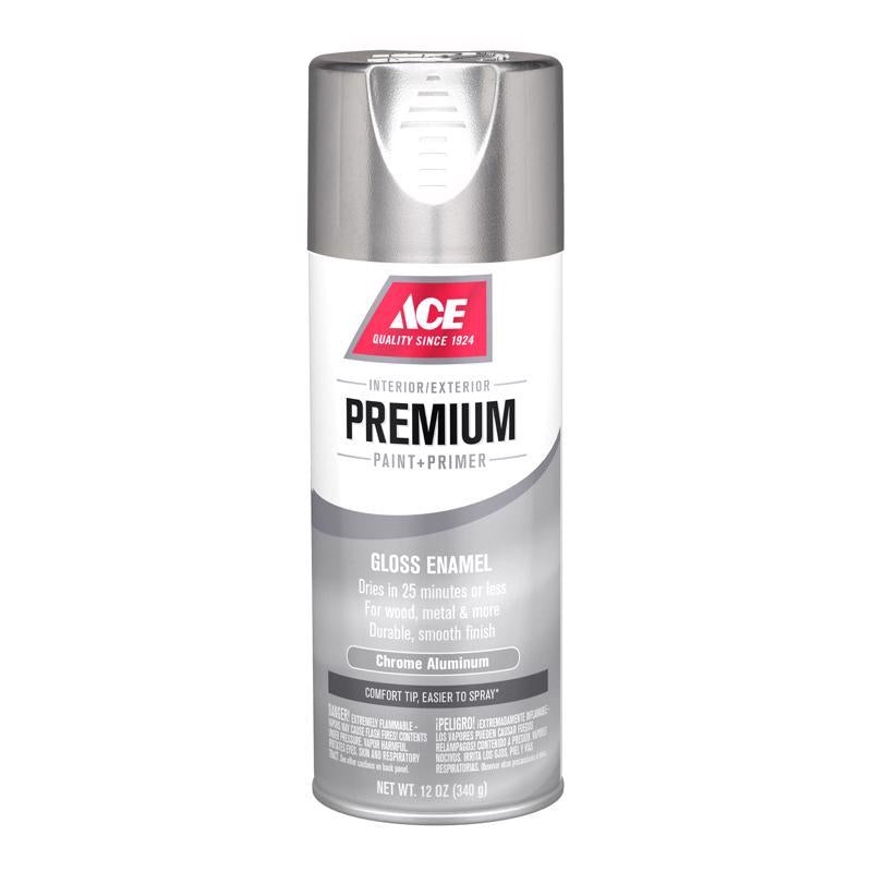 Ace Premium Gloss Chrome Aluminum Paint + Primer Enamel Spray 12 oz, Pack of 6