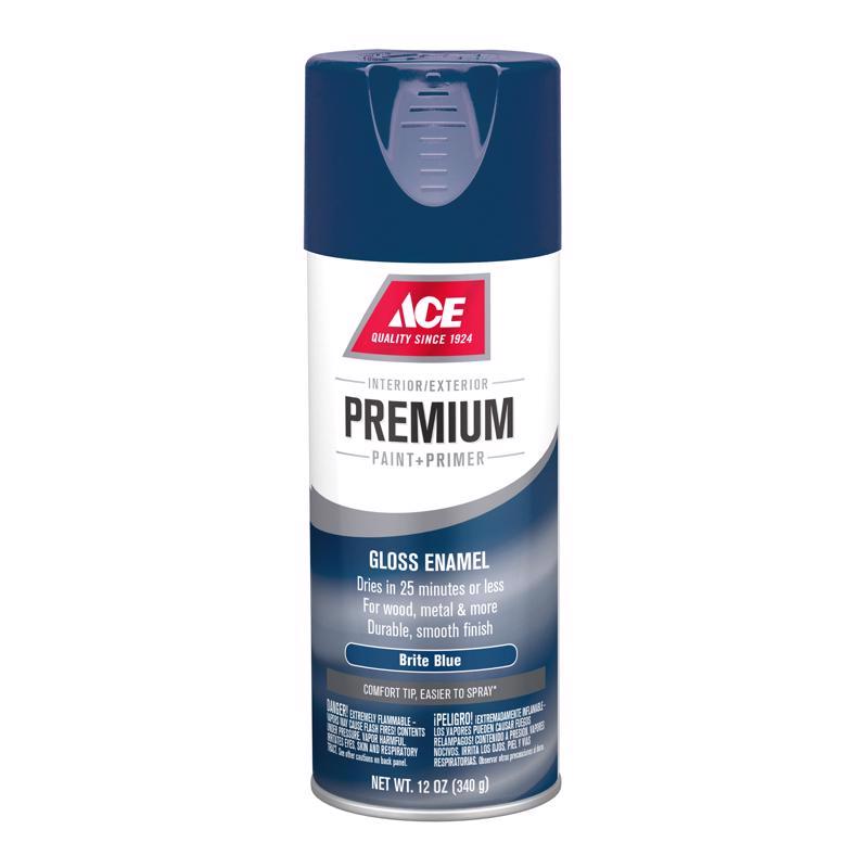 Ace Premium Gloss Brite Blue Paint + Primer Enamel Spray 12 oz, Pack of 6