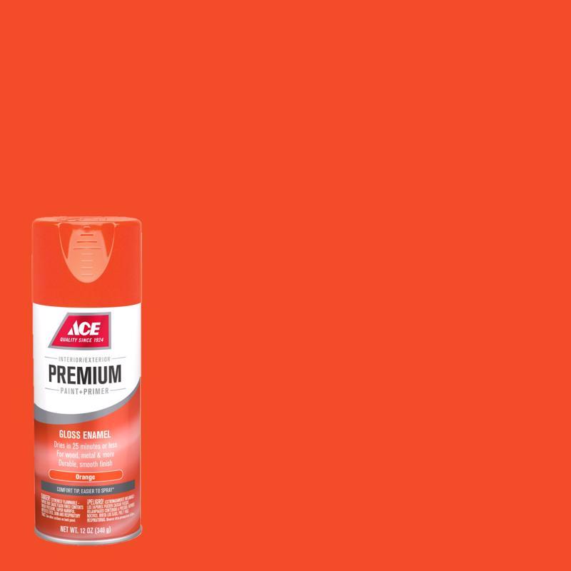 Ace Premium Gloss Orange Paint + Primer Enamel Spray 12 oz, Pack of 6