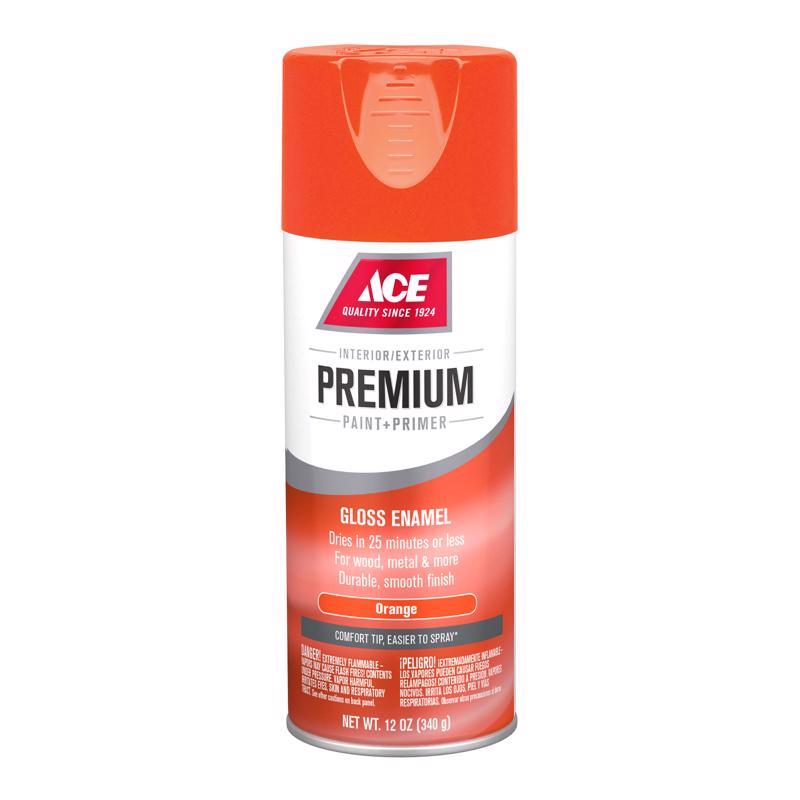 Ace Premium Gloss Orange Paint + Primer Enamel Spray 12 oz, Pack of 6