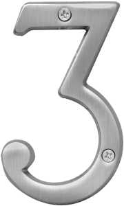 Hy-Ko Prestige Series BR-43SN/3 House Number, Character: 3, 4 in H Character, Nickel Character, Brass, Pack of 3
