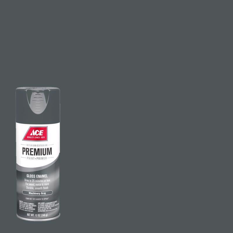 Ace Premium Gloss Machinery Gray Paint + Primer Enamel Spray 12 oz, Pack of 6