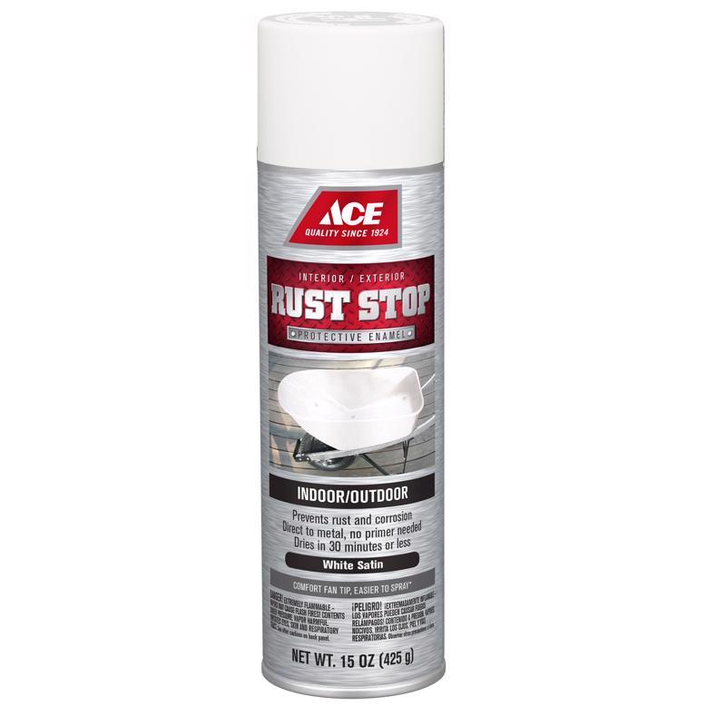 Ace Rust Stop Satin White Protective Enamel Spray Paint 15 oz, Pack of 6