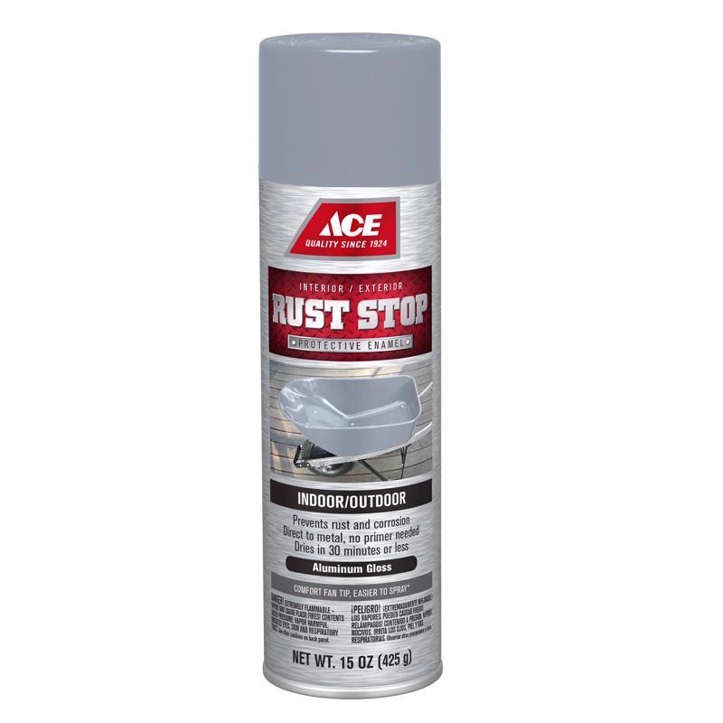 Ace Rust Stop Gloss Aluminum Protective Enamel Spray Paint 15 oz, Pack of 6