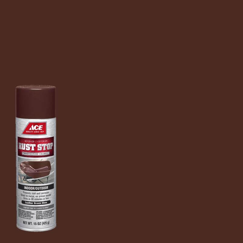 Ace Rust Stop Gloss Leather Brown Protective Enamel Spray Paint 15 oz, Pack of 6
