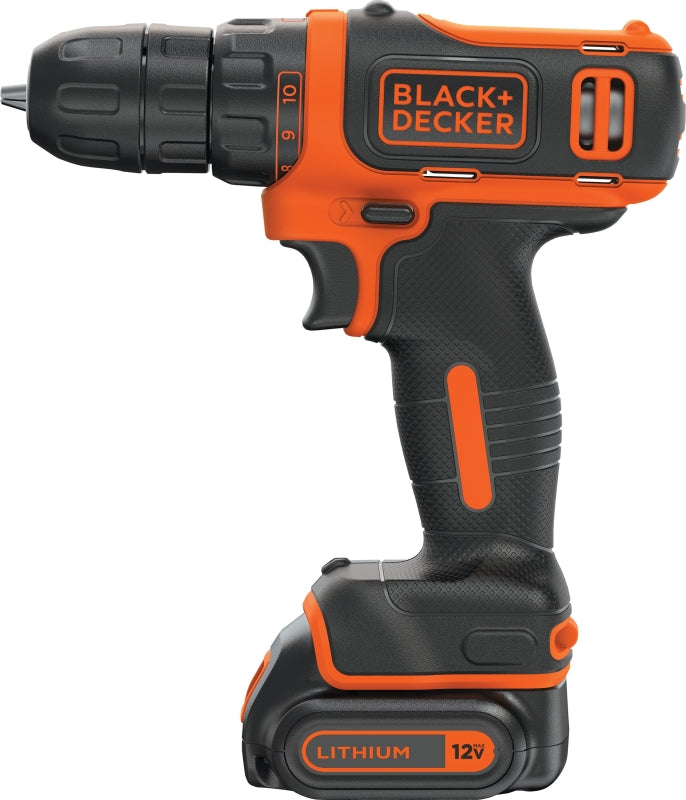 Black+Decker BDCDD12C Drill/Driver, Battery Included, 12 V, 3/8 in Chuck, Keyless Chuck