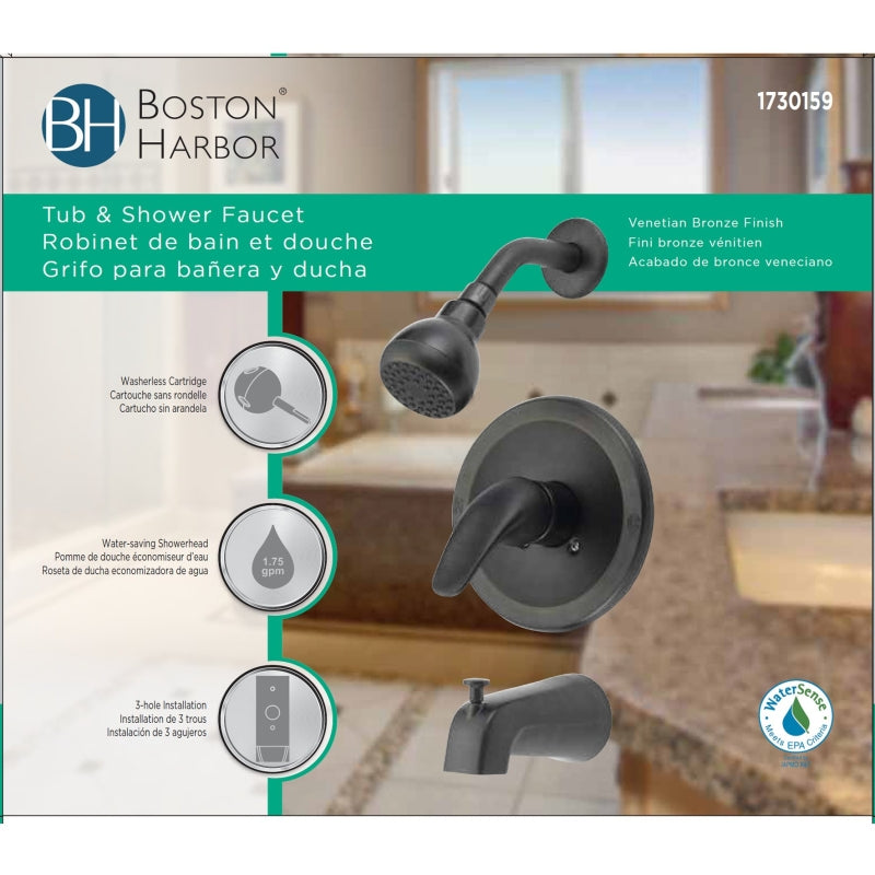 Boston Harbor TQ-F1014209RW Tub/Shower, Fixed Mount Showerhead, 1.75 gpm Showerhead, 1 Spray Settings, 1-Handle