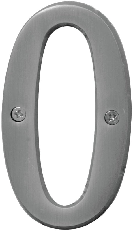 Hy-Ko Prestige Series BR-43SN/0 House Number, Character: 0, 4 in H Character, Nickel Character, Solid Brass, Pack of 3