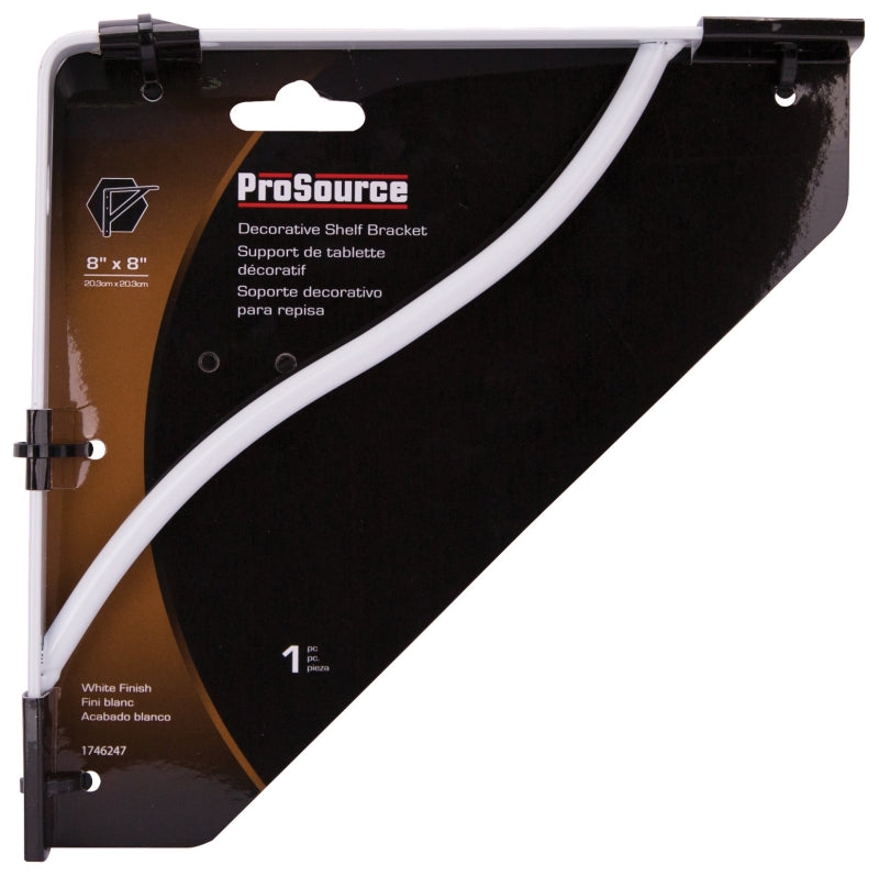 ProSource SB-010PS Decorative and Elegant Shelf Bracket, 220 lb/Pair, 8 in L, 8 in H, Steel, White