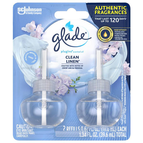 Glade Plug-Ins Clean Linen Scent Air Freshener Refill 1.34 oz Liquid, Pack of 6