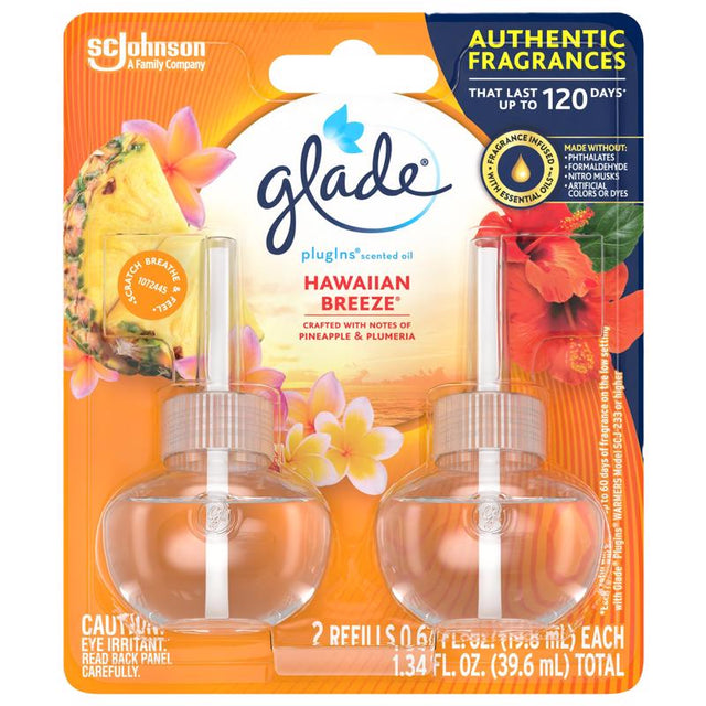 Glade Plug-Ins Hawaiian Breeze Scent Air Freshener Oil Refill 1.34 oz Liquid 2 pk, Pack of 6