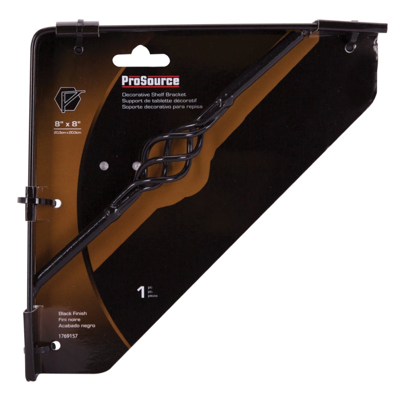 ProSource SB-017PS Decorative and Elegant Shelf Bracket, 220 lb/Pair, 8 in L, 8 in H, Steel, Black