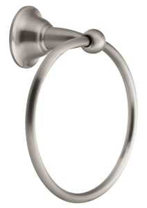 Moen Sage Series DN6886BN Towel Ring, 6 in Dia Ring, 22 lb, Brass/Zinc, Brushed Nickel, Screw Mounting