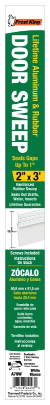 Frost King A79WHA Premium Door Sweep, 36 in L, 2 in W, Aluminum Flange, Rubber Insert