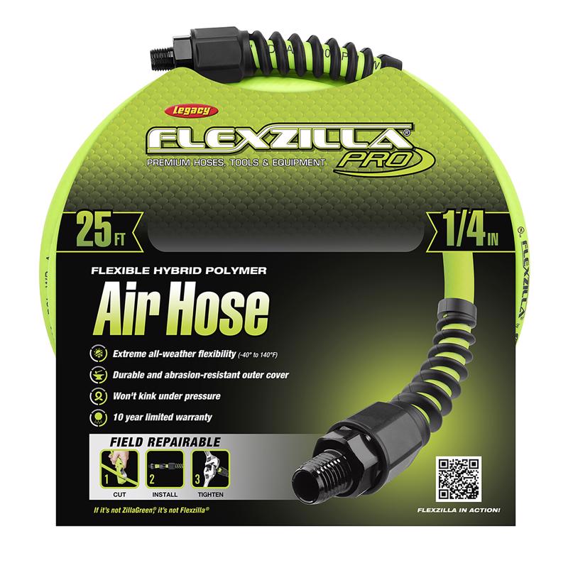 Legacy Flexzilla Pro 25 ft. L X 1/4 in. D Hybrid Polymer Air Hose 300 psi Zilla Green