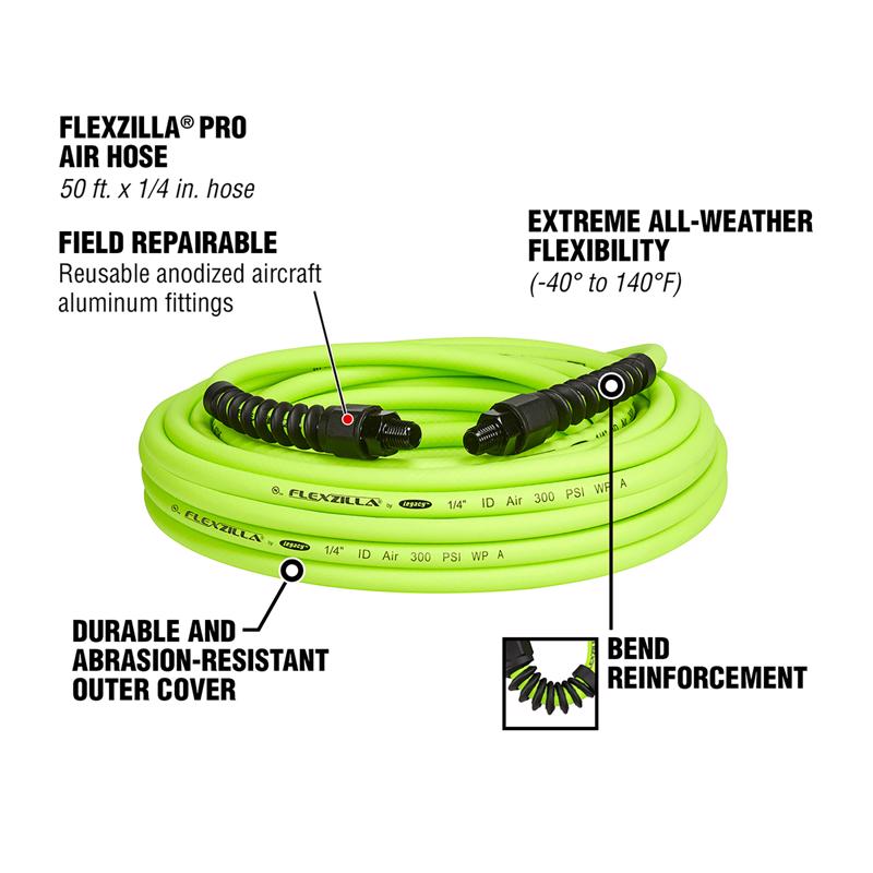 Legacy Flexzilla Pro 50 ft. L X 1/4 in. D Hybrid Polymer Air Hose 300 psi Zilla Green